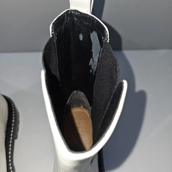 Tory Burch Benton Boot Womens 10.5 Ivory Black Leather Lug Sole Platform Chelsea - Picture 10 of 16